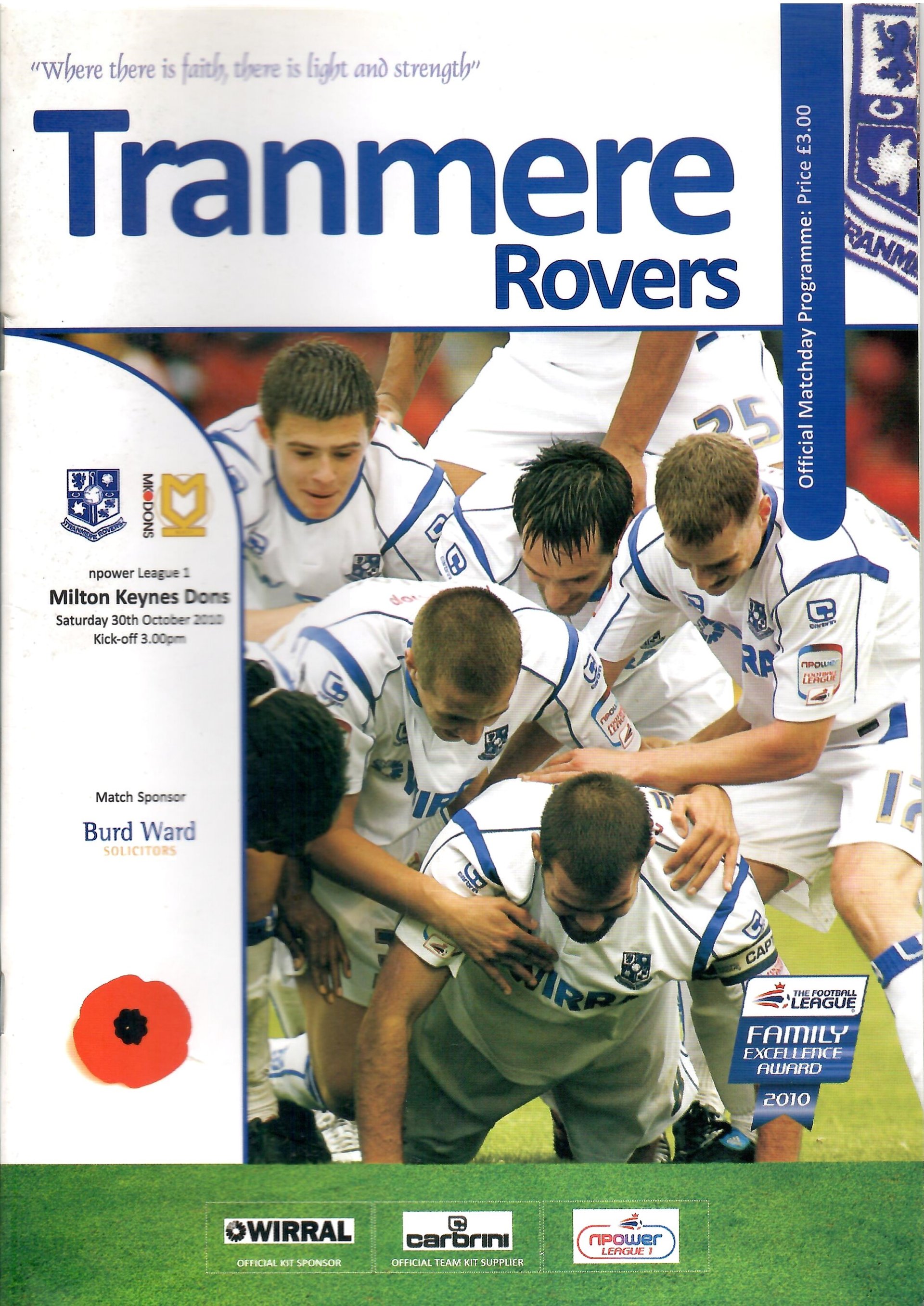 Tranmere Rovers v Milton Keynes Dons match programme